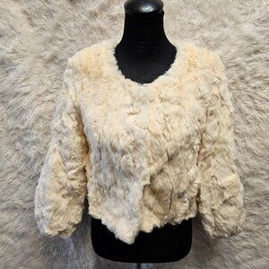 Lily Narrations Collection Girl Genuine Rex Rabbit Fur Patchwork Cream Jacket